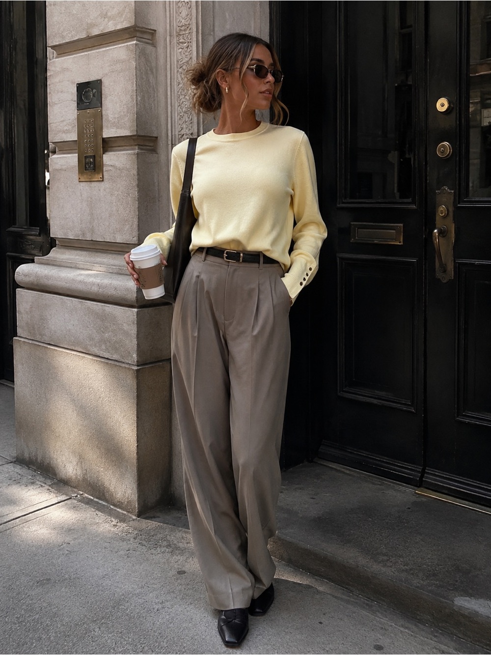 Zara Soft Lemon Crewneck Sweater with Cuff Buttons - Picture 1 of 6